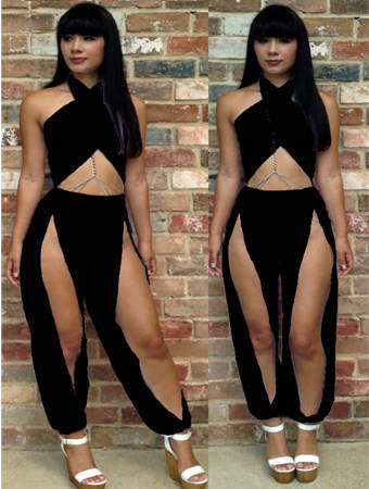 Fashion Temperament Slim Sexy Girl Outfit Solid Color Slit Ribbed Straight Leg Pants Set 3651
