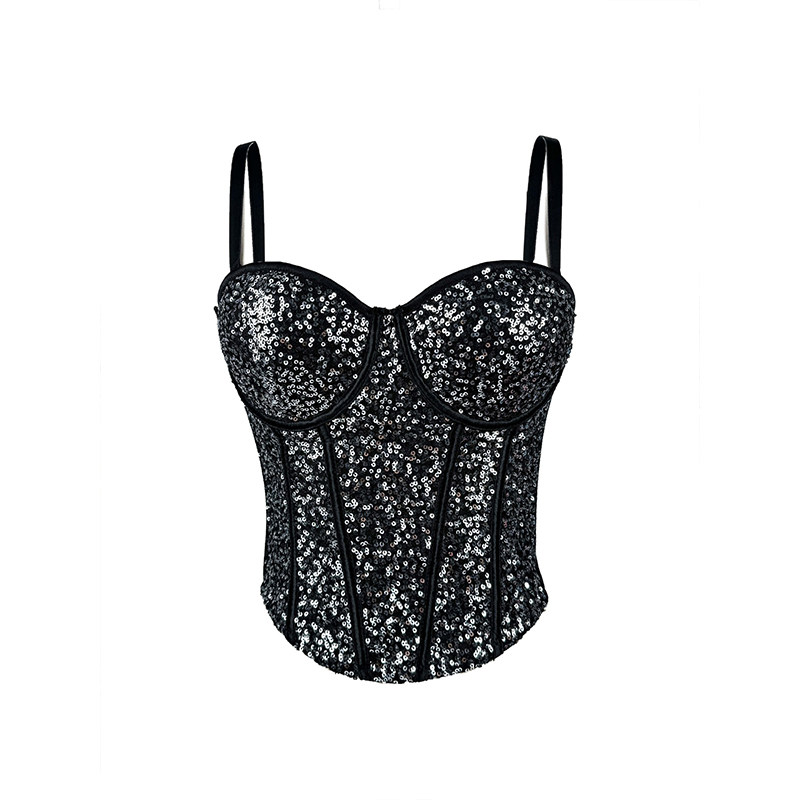 Pure Wind Lace Bustier Top Bundy Ultra Sexy Slim Sequin Halter Women Waist Fishbone Corset  KN9207