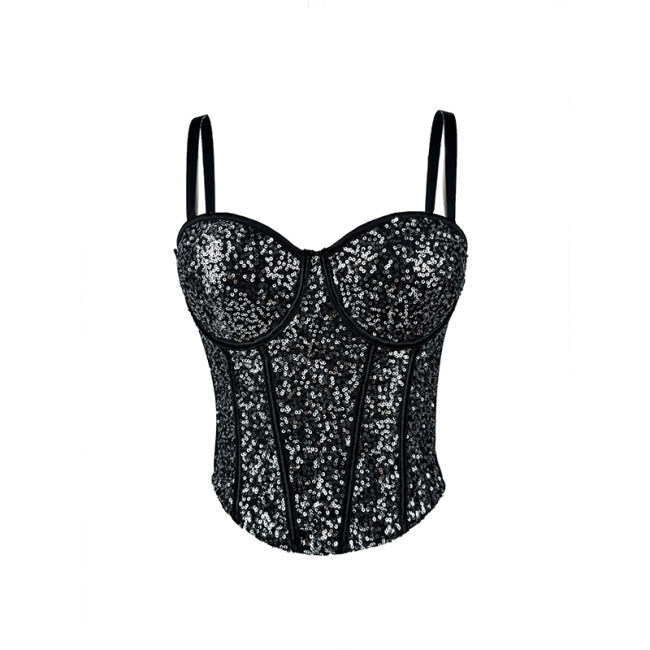 Pure Wind Lace Bustier Top Bundy Ultra Sexy Slim Sequin Halter Women Waist Fishbone Corset KN9207