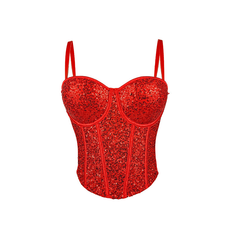 Pure Wind Lace Bustier Top Bundy Ultra Sexy Slim Sequin Halter Women Waist Fishbone Corset  KN9207