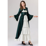 Retro Gothic Court Dress With A Square Neck Cinched Waist And A Bow Tie Medieval Evening Dress YM0820