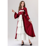 Retro Gothic Court Dress With A Square Neck Cinched Waist And A Bow Tie Medieval Evening Dress YM0820