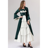 Retro Gothic Court Dress With A Square Neck Cinched Waist And A Bow Tie Medieval Evening Dress YM0820