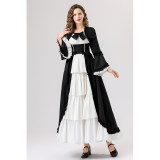 Retro Gothic Court Dress With A Square Neck Cinched Waist And A Bow Tie Medieval Evening Dress YM0820