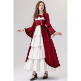 Retro Gothic Court Dress With A Square Neck Cinched Waist And A Bow Tie Medieval Evening Dress YM0820