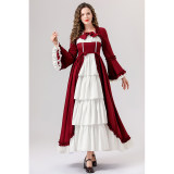 Retro Gothic Court Dress With A Square Neck Cinched Waist And A Bow Tie Medieval Evening Dress YM0820