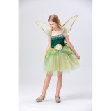 Princess Puffy Dress Flower Fairy Little Girl Elf Dance Cosplay Costume Green Dress YM5835