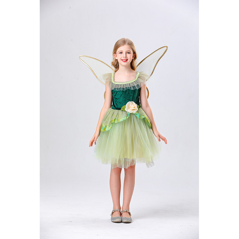 Princess Puffy Dress Flower Fairy Little Girl Elf Dance Cosplay Costume Green Dress YM5835