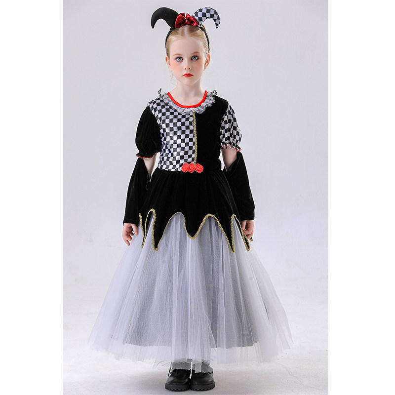 Children's Clown Costumes Girls' Clown Plaid Skirts Masquerade Balls Carnival Parties Costumes YM8771