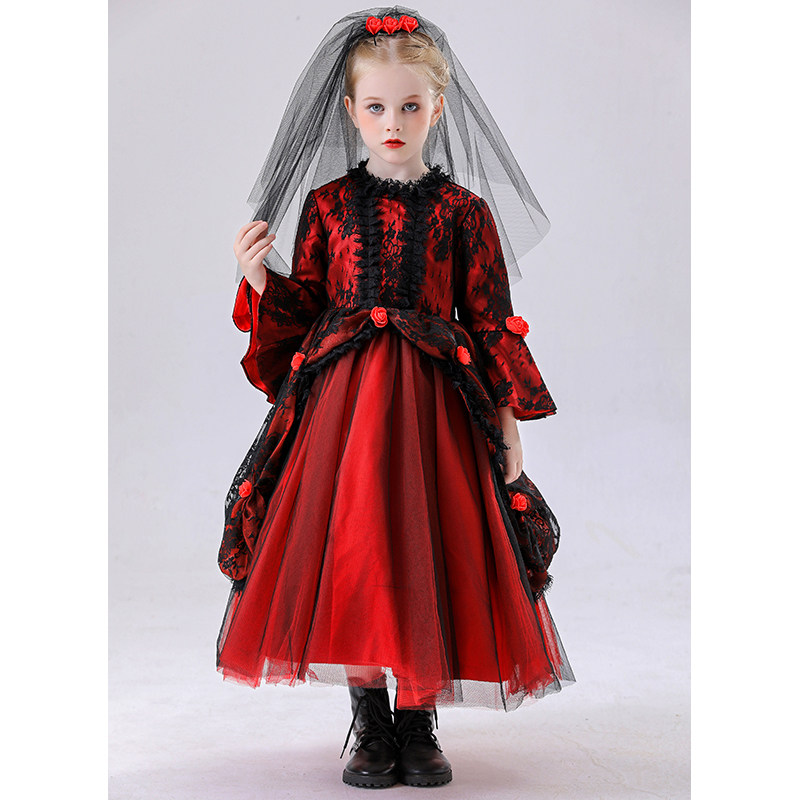 Halloween Children's Vampire Costume Girl Witch Red Ghost Bride Princess Dress Little Girl Cosplay YM8772