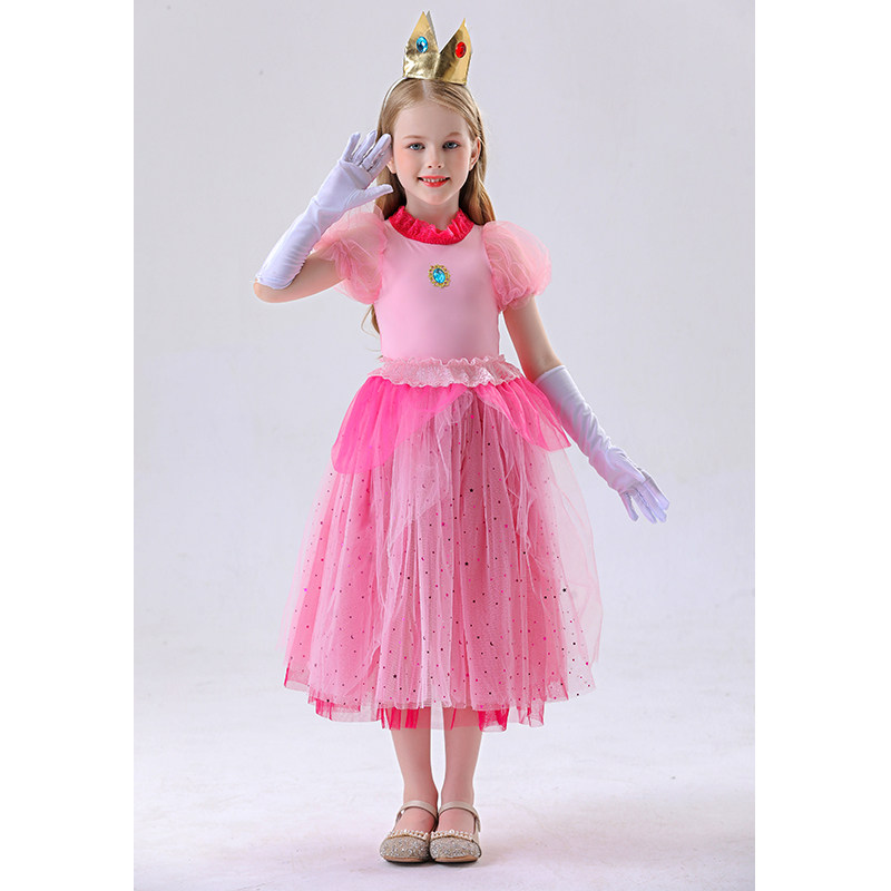 Children's Pink Princess Dress Mario Luigi Pink Princess Dress Pink Princess Dress For Girls YM8775