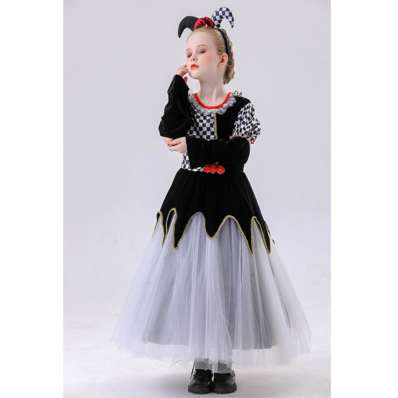 Children's Clown Costumes Girls' Clown Plaid Skirts Masquerade Balls Carnival Parties Costumes YM8771