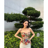 Street Vintage Flower Monet Oil Painting Fishbone Cropped Vest Tight Bodycon Shaping Dress Corset LM043