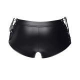 Erotic Underwear Men's Patent Leather Suit Sexy Black Strappy Vest Shorts Bar Performance N818