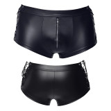 Erotic Underwear Men's Patent Leather Suit Sexy Black Strappy Vest Shorts Bar Performance N818