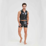 Sexy Men Vest Nightclub Stage Costume Men's Sexy Lingerie Black Patent Leather Vest and Shorts N843