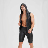 Sexy Shiny Men's Suit Vest Jackets Sporty and Casual Men's Leather Hooded Vests N837