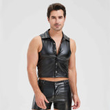 Sexy Men Vest Nightclub Stage Costume Men's Sexy Lingerie Black Patent Leather Vest and Shorts N843
