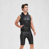 Sexy Shiny Men's Suit Vest Jackets Sporty and Casual Men's Leather Hooded Vests N837