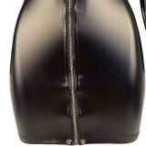 Zipper Bodysuit Dress PU Sex Underwear Oily Surface Patent Leather Nightclub Tight-Fitting Outfit XX6702