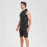 Sexy Shiny Men's Suit Vest Jackets Sporty and Casual Men's Leather Hooded Vests N837