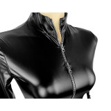 Sexy Zipper Open-Crotch Latex Shiny PU Sex Lingerie Oily Patent Leather Nightclub Jumpsuit XX6716