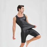 Men's Sexy Charming Matte Leather Vest Shiny Leather Sleeveless T-shirt Tight Fitting Costume N836