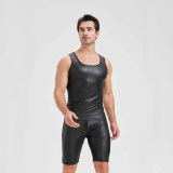 Men's Sexy Charming Matte Leather Vest Shiny Leather Sleeveless T-shirt Tight Fitting Costume N836