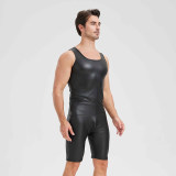 Men's Sexy Charming Matte Leather Vest Shiny Leather Sleeveless T-shirt Tight Fitting Costume N836