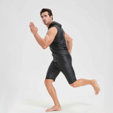 Sexy Shiny Men's Suit Vest Jackets Sporty and Casual Men's Leather Hooded Vests N837