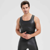 Men's Sexy Charming Matte Leather Vest Shiny Leather Sleeveless T-shirt Tight Fitting Costume N836