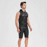 Sexy Shiny Men's Suit Vest Jackets Sporty and Casual Men's Leather Hooded Vests N837