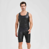Men's Sexy Charming Matte Leather Vest Shiny Leather Sleeveless T-shirt Tight Fitting Costume N836