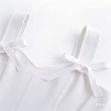 Slimming Fishbone Halter Top Bustier with Bow Ties Square Neck Beautiful Corset White Top AM22053A