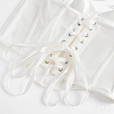 Slimming Fishbone Halter Top Bustier with Bow Ties Square Neck Beautiful Corset White Top AM22053A