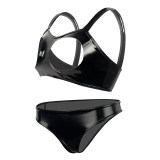 Sexy Revealing Sex Bras Briefs Suit Leather Two Piece PVC Latex Ammonia PU Bras Suit XX6510