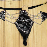 Three-point hollowed-out iron chain set of erotic underwear is alluring. The leather metal opening is free to take off BST58002