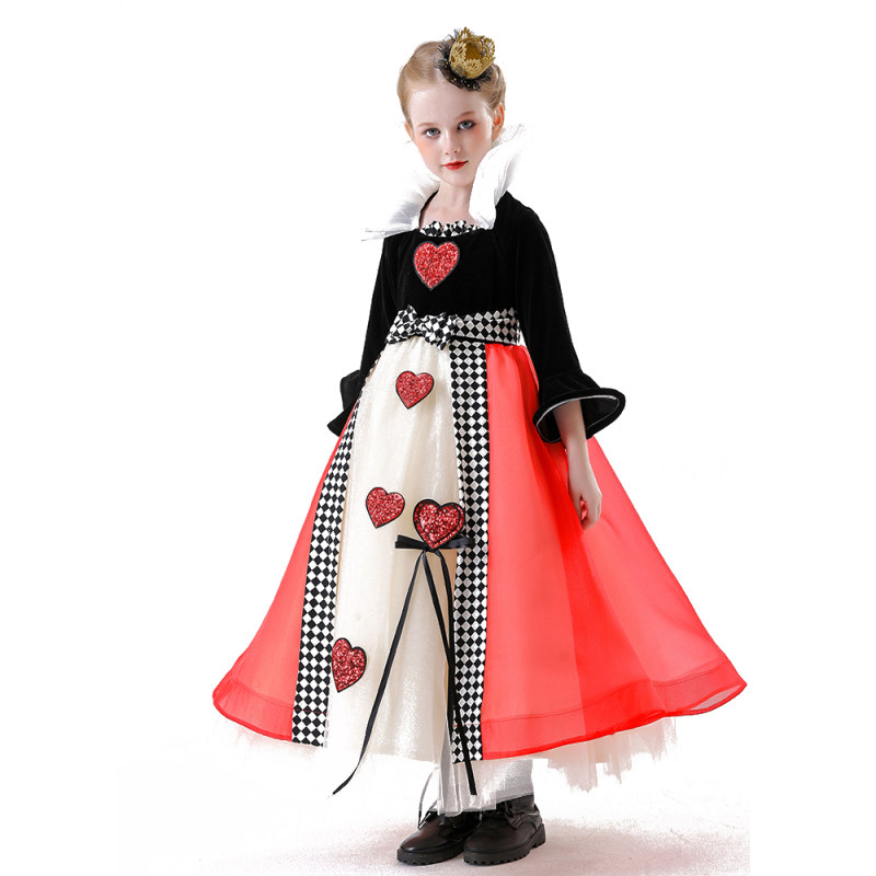 Red Heart Queen Costume Tulle Dress Girl Princess Puffy Cosplay Performance Costume YM8773