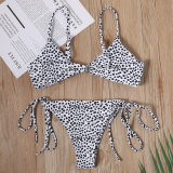 Women Bikini small dots leopard print cross bikini sexy bandage two-piece swimsuit FF48