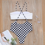 Plaid bikini cross-border Amazon high-waisted, simple two-piece sportswear for women FF14