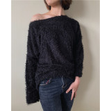 Fluffy long-sleeved sweaters, off-the-shoulder T-shirts, tops, loose and sexy sweaters for autumn and winter SB204