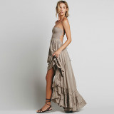 Casual Fashion Women's Backless Bohemian Cotton Beach Dress Sexy Sleeveless Long Dress SB211