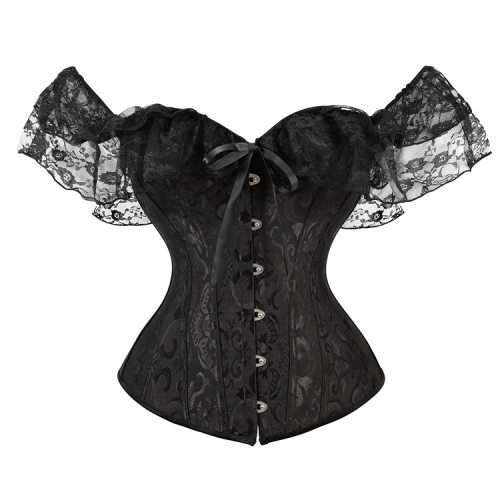 Bustier Top Plus Size Vintage Jacquard Floral Lace Sleeves Chest Binder Corselet Overbust Women Lingerie QF902