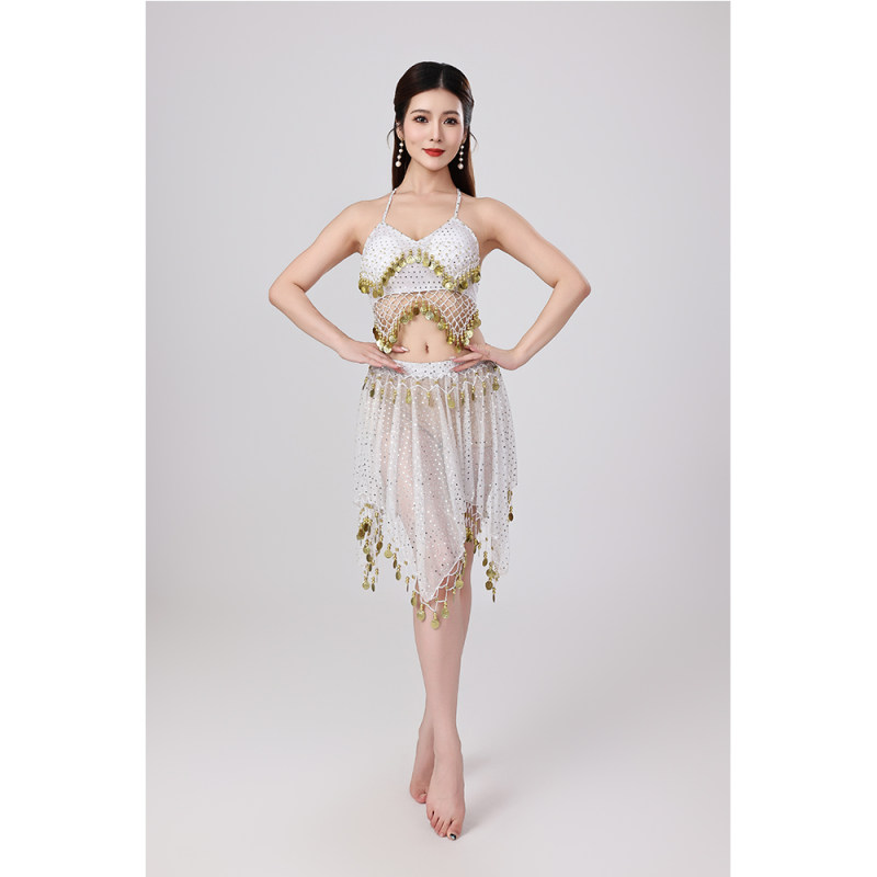 Sequined Halter Top Belly Dance Costume Halter Chest Wrap Tassel Dance Costume Cosplay W21