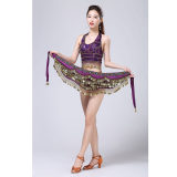 Stage Tie-up Halter Top and Skirt Belly Dance Rhinestone Sequins Sexy Tow Piece Costume D1815
