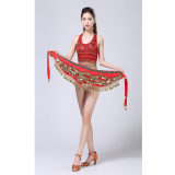 Stage Tie-up Halter Top and Skirt Belly Dance Rhinestone Sequins Sexy Tow Piece Costume D1815