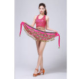 Stage Tie-up Halter Top and Skirt Belly Dance Rhinestone Sequins Sexy Tow Piece Costume D1815