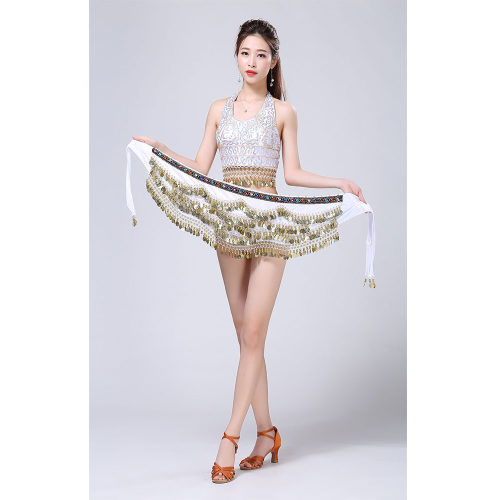 Stage Tie-up Halter Top and Skirt Belly Dance Rhinestone Sequins Sexy Tow Piece Costume D1815