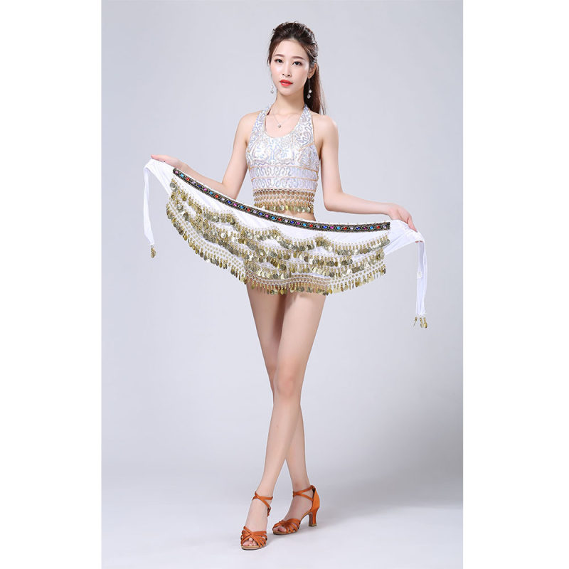 Stage Tie-up Halter Top and Skirt Belly Dance Rhinestone Sequins Sexy Tow Piece Costume D1815