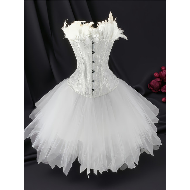 Jacquard Tight Fitting Corset Slimming Swan Costume Sexy Black White Angel Busier Sets 2419